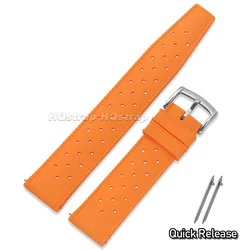 Waterproof Quick Release Perforated Silicone Watch Strap - Tropical Design - 22mm (Orange)