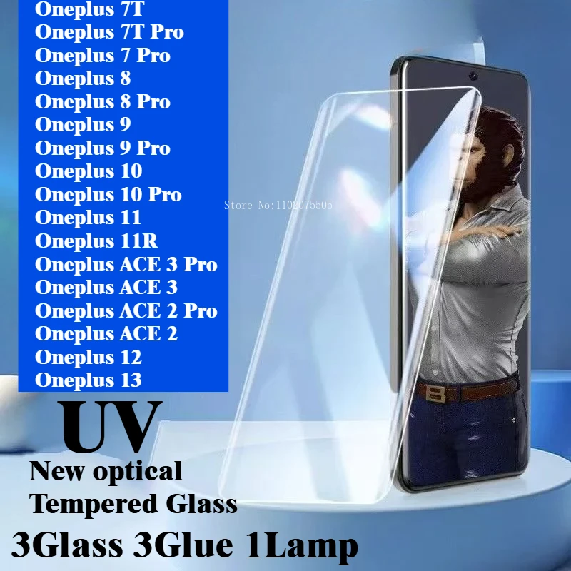 3PCS UV Tempered Glass for Oneplus 13 12 11 10 9 8 7 Pro 11R Screen Protector for Oneplus ACE 3 2 Pro Fingerprint Unlocking