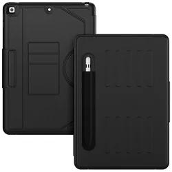 Premium Leather Folio Case with Card and Pen Slots - Multi - Angle Stand & Full Protection - iPad 9 Gen 10.2 2021 (Black)
