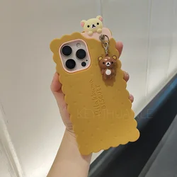 Adorable Bear Biscuit Silicone Phone Case - Cute and Soft Design - iPhone 15 (With Doll YSK Yellow)