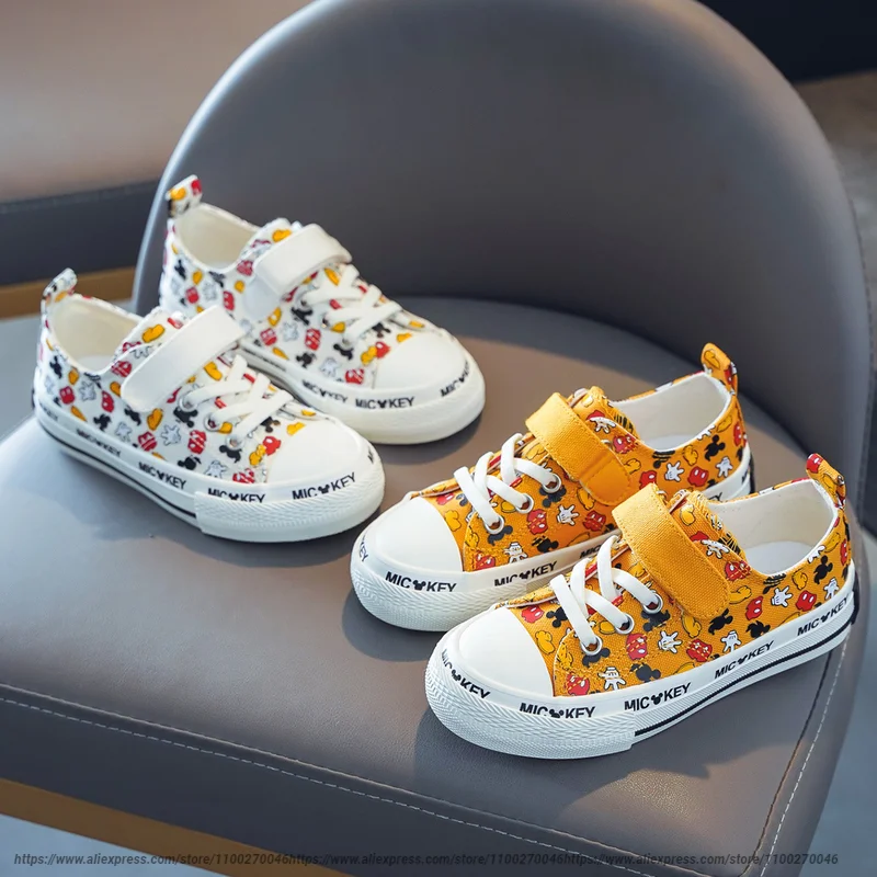 

Disney Children's cartoon Print Mickey Mouse non-slip Yellow Casual Shoes boys and girls Sports Shoes Student Canvas Shoes
