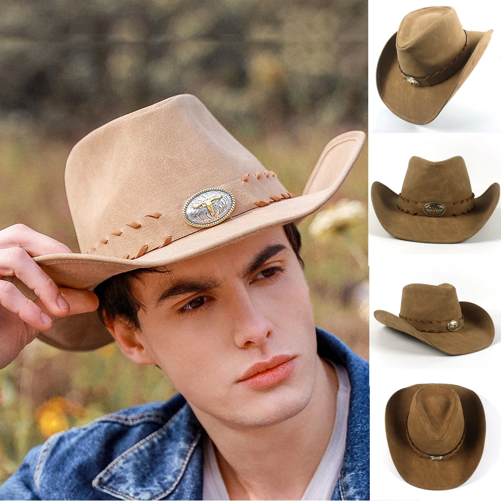 

Unisex Vintage Western Cowboy Hats Wide Brim Hats Woolen Fedoras Hats for Women Men Jazz Caps Outdoor Windpoof Knight Hats