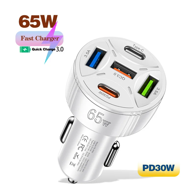 High-Speed 65W Multi-Port USB Car Charger with Fast Charging Technology