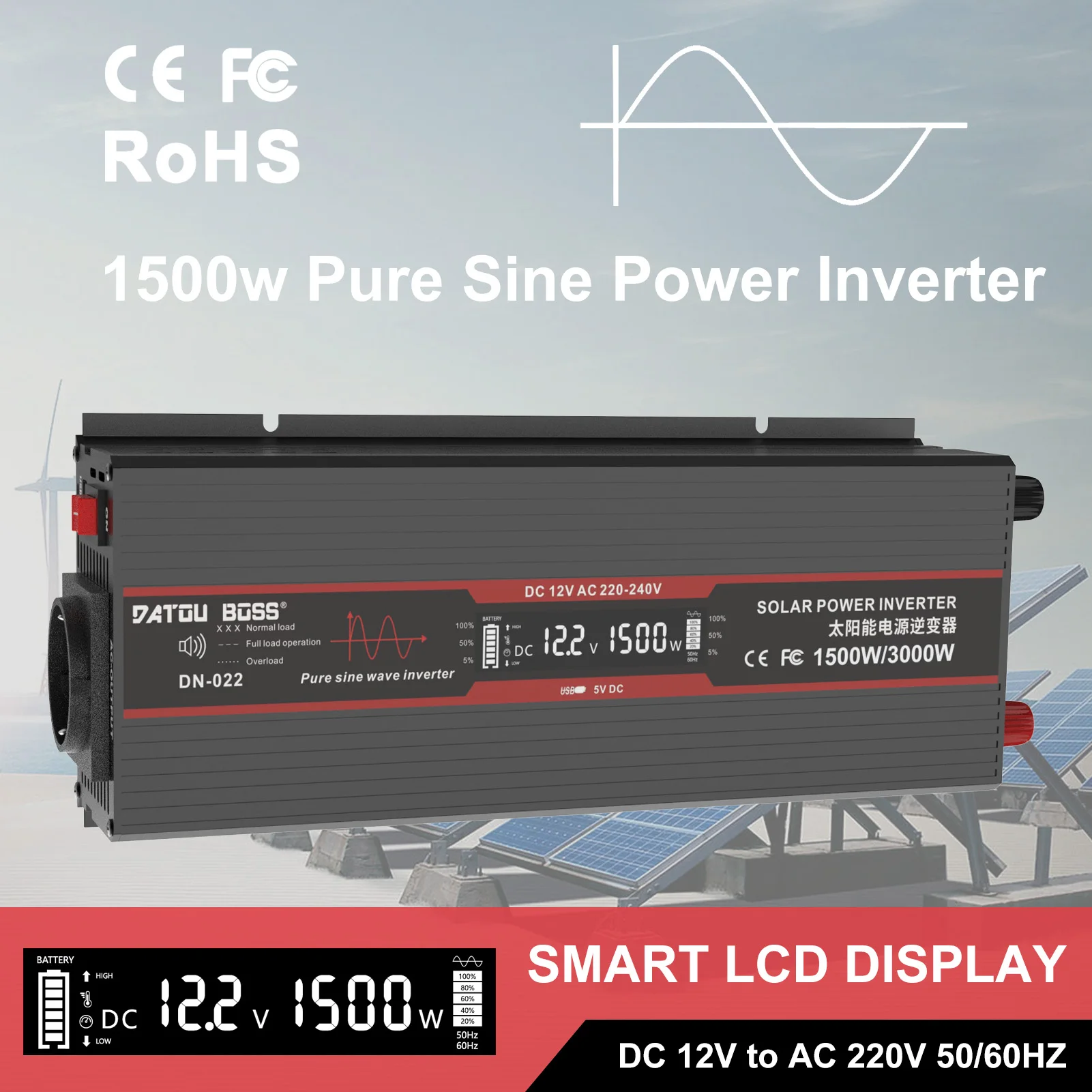 DATOUBOSS Pure Sine Wave Inverter 12V 220V Inverter Peak Power