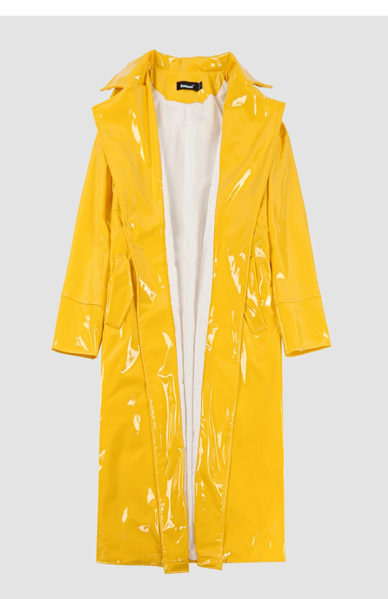 Mauroicardi Spring Long Soft Thin Flowy Shiny Reflective PVC Trench Coat for Women Sashes Y2K Streetwear Runway European Fashion