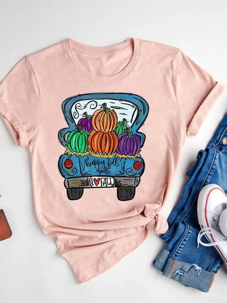 Halloween Fall Autumn T-shirt Ladies Thanksgiving Love Pumpkin Spice Basic Tee Top Clothes Women Graphic Print T Shirt173_voghion.com