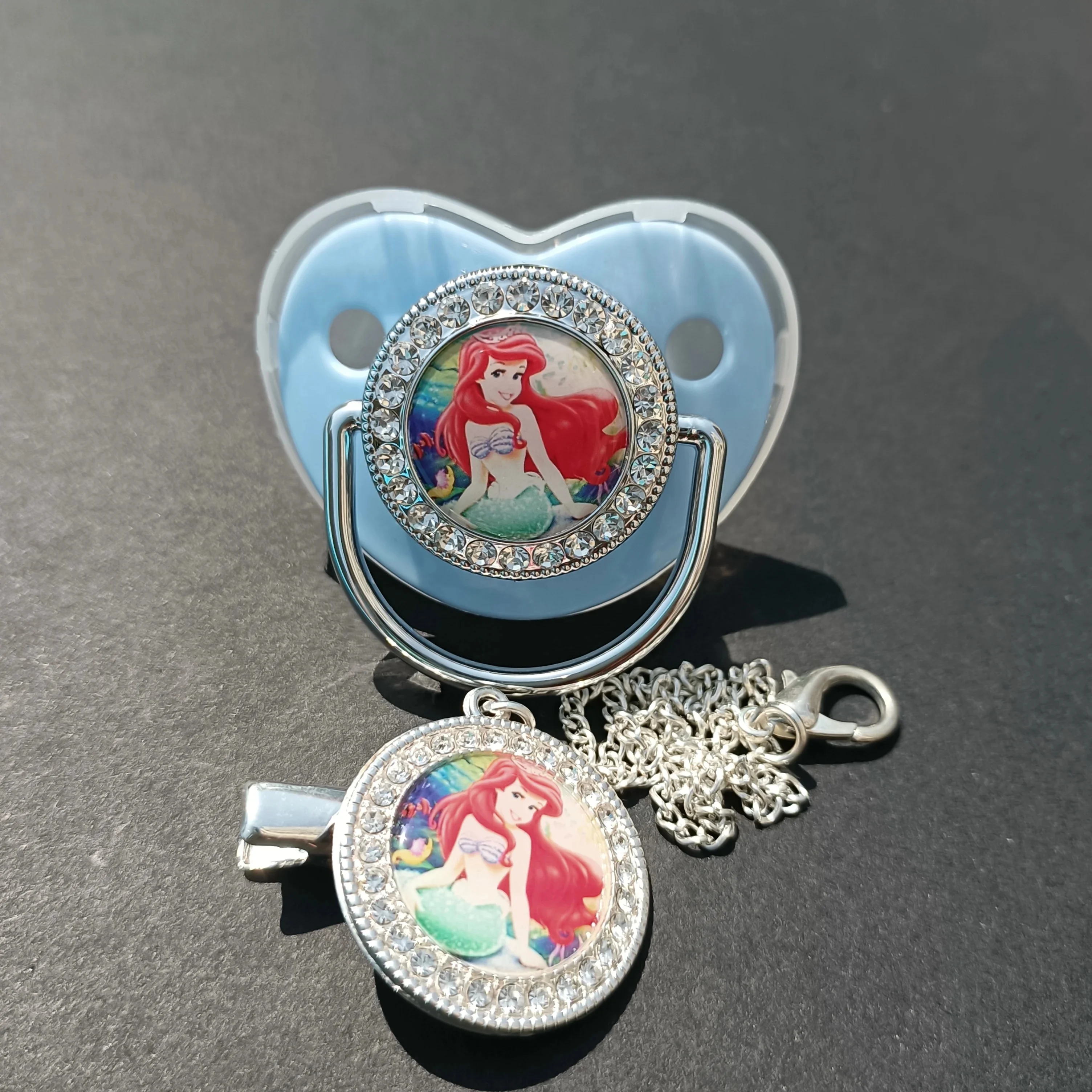 [Anime Princess Print Feeding Pacifier] 2024 Disney Diamond shaped baby pacifier with chain cover baby cord bpa Bling fake 0-18M 6