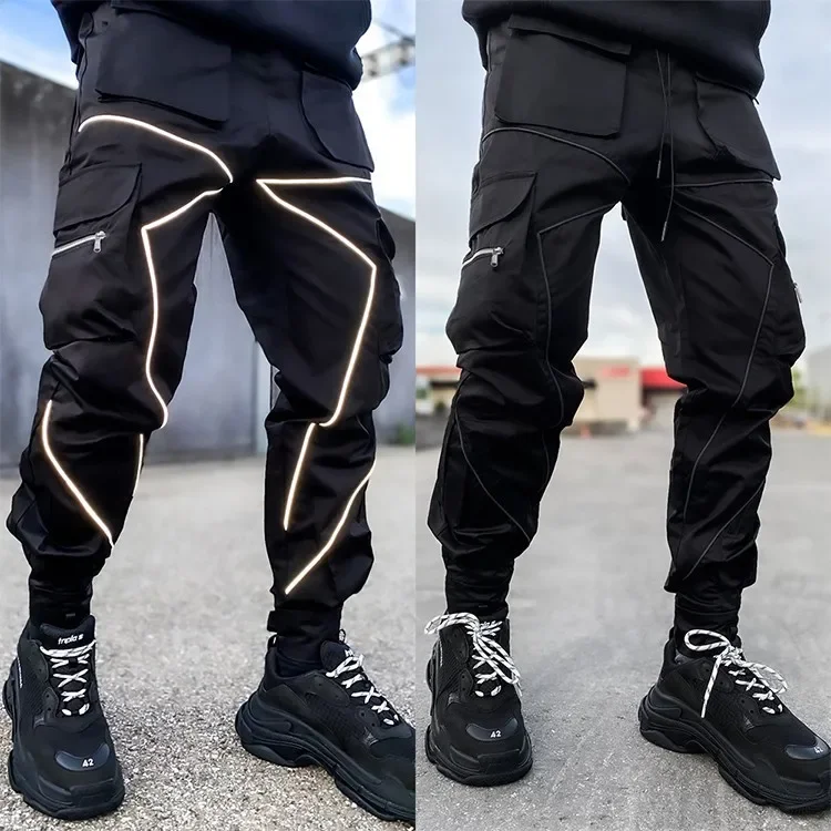 Leisure Workwear Pants Mens Printed Reflective Trend Loose Fitting Versatile Pants Sweatpants