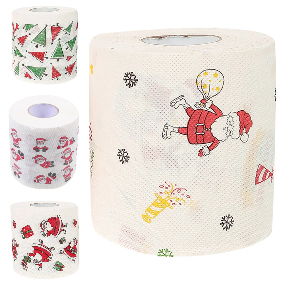 4 Rolls Christmas Pattern Toilet Paper Xmas Socks Tissue Towel Decor Patterns Lunch Napkin Printing