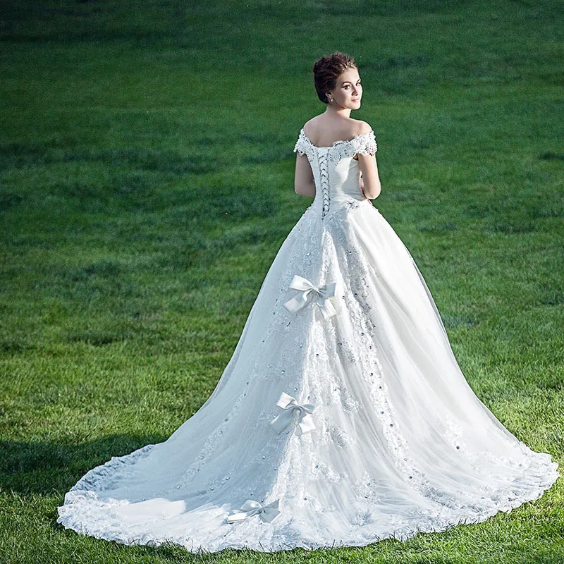 

shopping online boat neck cap sleeve vintage 2023 bridal ball gown appliques crystal beading bows mother of the bride dresses