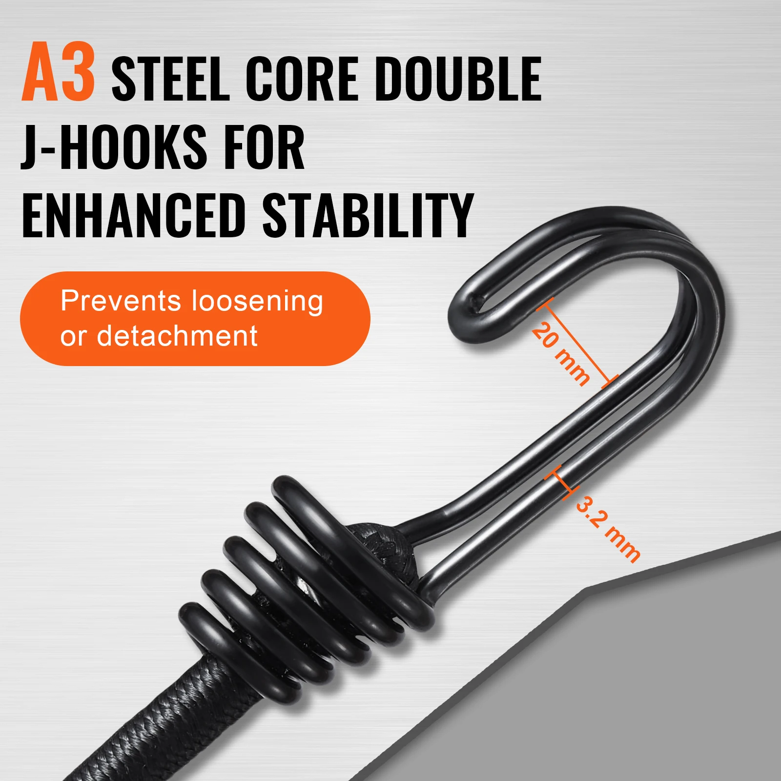 VEVOR 12pcs Elastic Bungee Shock Cord Strap Stretch with A3 Steel Hooks Car Luggage Tent Kayak Boat Canoe Bikes Rope Tie