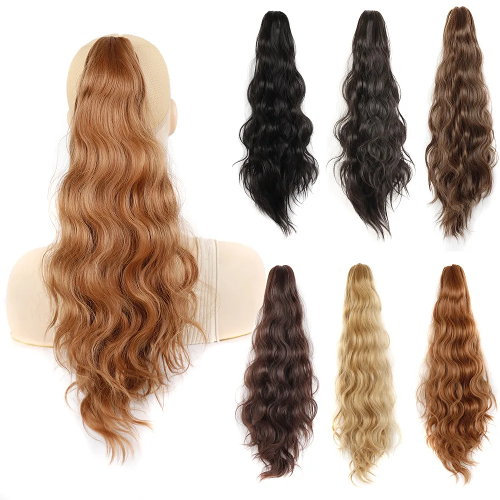 

Synthetic 22inch Claw Clip On Body Wave Long Ponytail Hair Extension Blonde Hairpiece For Women Pony Tail False Hair piece