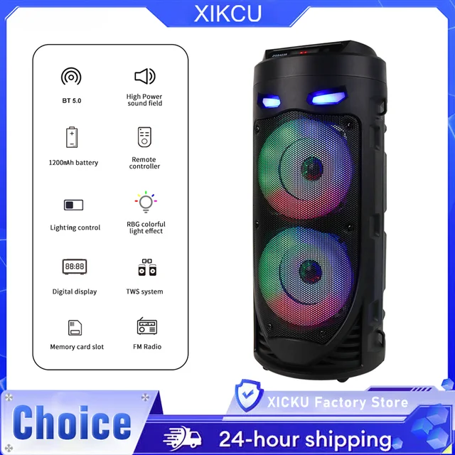 Large Square Dance Portable Bluetooth Speaker LED Colorful Light Soundbar Column KTV Soundbox Wireless Subwoofer HiFi Boombox