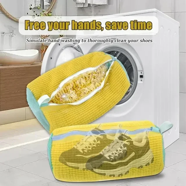 Machine Washable Shoe Washing & Drying Bag with Soft Fiber - Durable Polyester Laundry Protector for Shoes Adjustable Strap 2