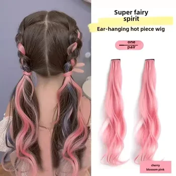 Extension per capelli ricci sintetici colorati, 2 pezzi/set, 50cm/60cm, ondulati effetto acqua rosa/blu/viola, parrucca per Halloween/Natale