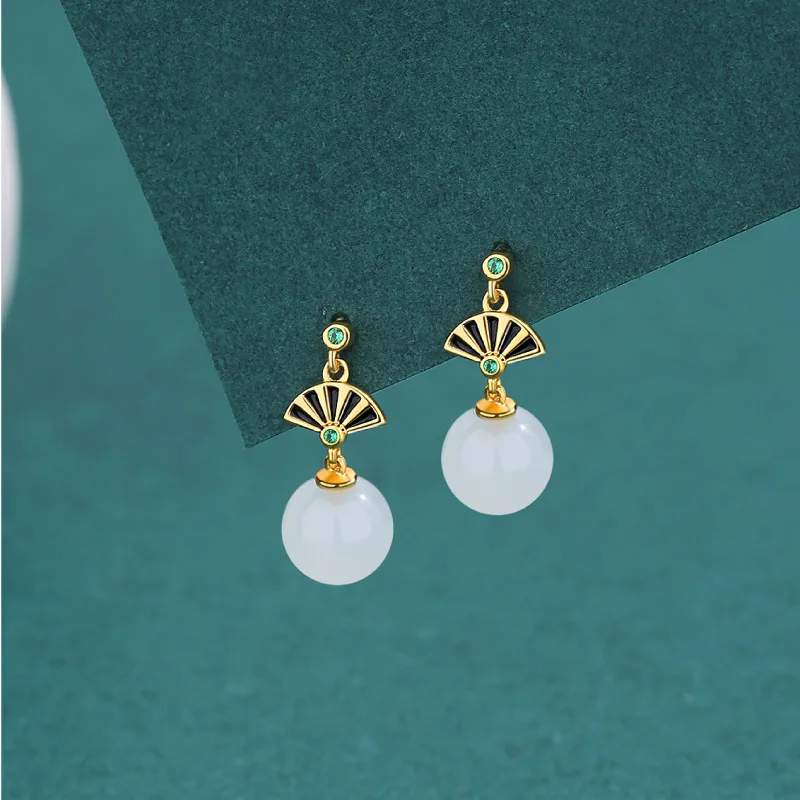 

S925 Sterling Silver Sparkling Natural Jade Drop Earrings Women Vintage Earrings Fine Jewelry Mothers Day Gifts New Arrivals