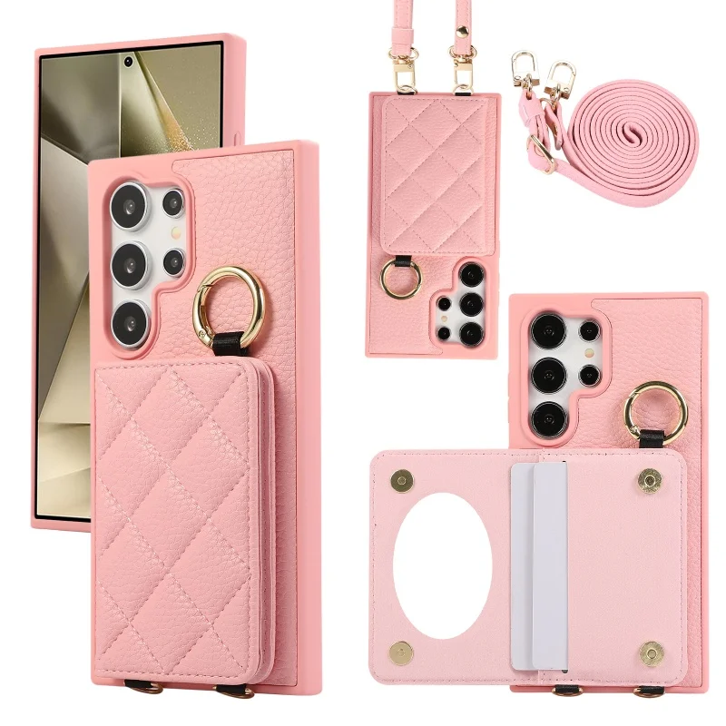 Crossbody Leather Wallet Phone Case with Lanyard and Card Holder Slots