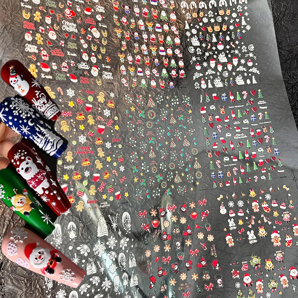 

New Colorful Kawaii Christmas Design Santa Claus Tree Elk Snowman Decals Transfer Nail Art Stickers Nail Decoration DIY Manicure