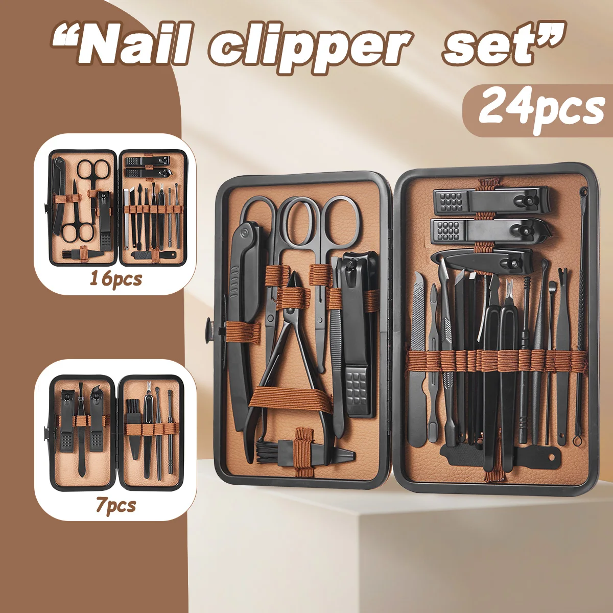 Nail clipper set 7-24 Manicure Set upgraded Nail clipper Brown pedicure tool Earpick Travel gift men and women nail clipper set,nail clipper,nail scissors set,nail clippers,manicure set,manicure sets,manicure nail clipper set,nail clippers kit