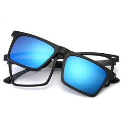 VCKA Polarized Magnet Clip-On Sunglasses - Unisex Square Optic Spectacles 6-In-1 Eyeglass Frames (-350(-3.5))