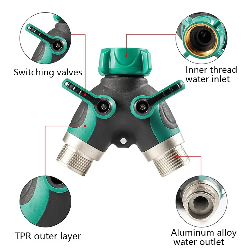 Garden Hose Splitter Y-Type Zinc Alloy Hose Splitter Double Way Joint One Split Two Faucet Diverter Garden Accessories Internal Thread Water-Diverter