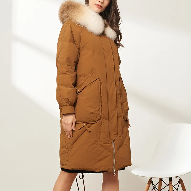 2022 New 90 White Goose Down Jacket Women's Fashion Mid-length Warm Fox Fur Collar Korean Version Goose Down Hooded Women Coats 2020 new mid length down jacket women fishtail big fur collar loose thick white duck down women s fashion jacket women coats