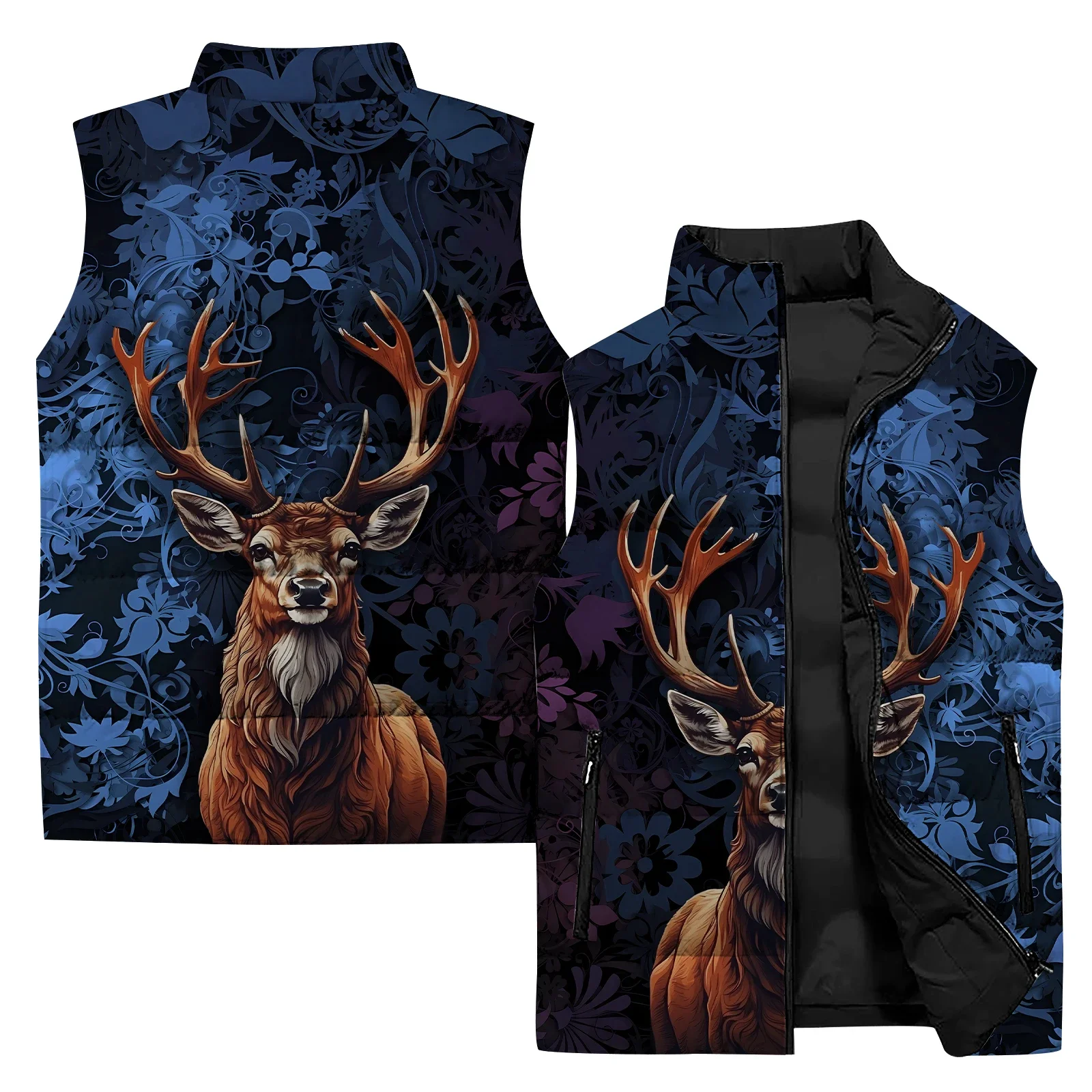 thumbnail image 1 of Ropa de invierno para hombre Chaqueta de hombre Chaleco Chaquetas de hombre Chaqueta con estampado de gatito y ciervo Chalecos Chalecos Abrigos sin mangas a prueba de viento frío, 1 of 5