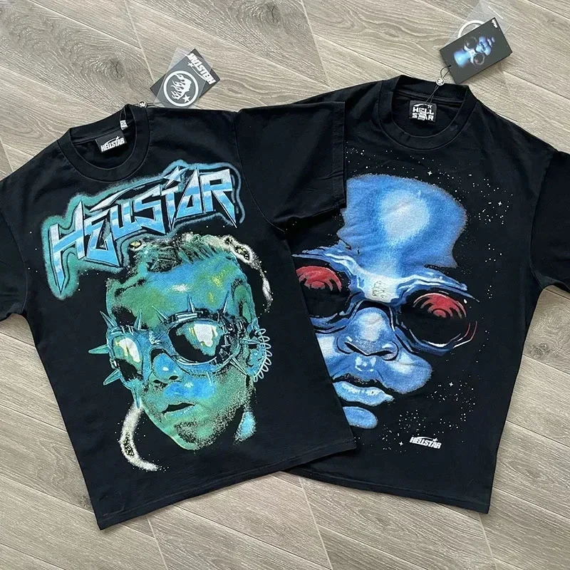 

24ss Black Washed HELLSTAR Oversized T Shirt 1:1 Top Quality Pure Cotton Oversized Graphic T Shirts