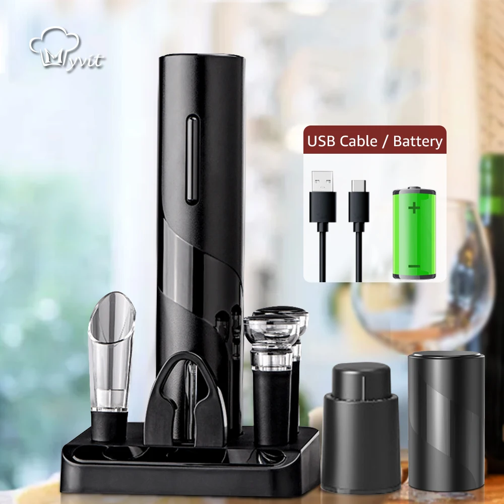 

Electric Wine Opener Automatic Corkscrew Wine Openers with Stand Holder for Beer Bottle Opener Foil Cutter Kitchen Bar Can Opene