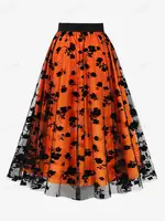 ROSEGAL-Floral Leaf Flocking Mesh Skirts for Women, Plus Size 3 Colors Elastic Waist, Midi Skirt, Streetwear Skirt, New Arrival - Image 4