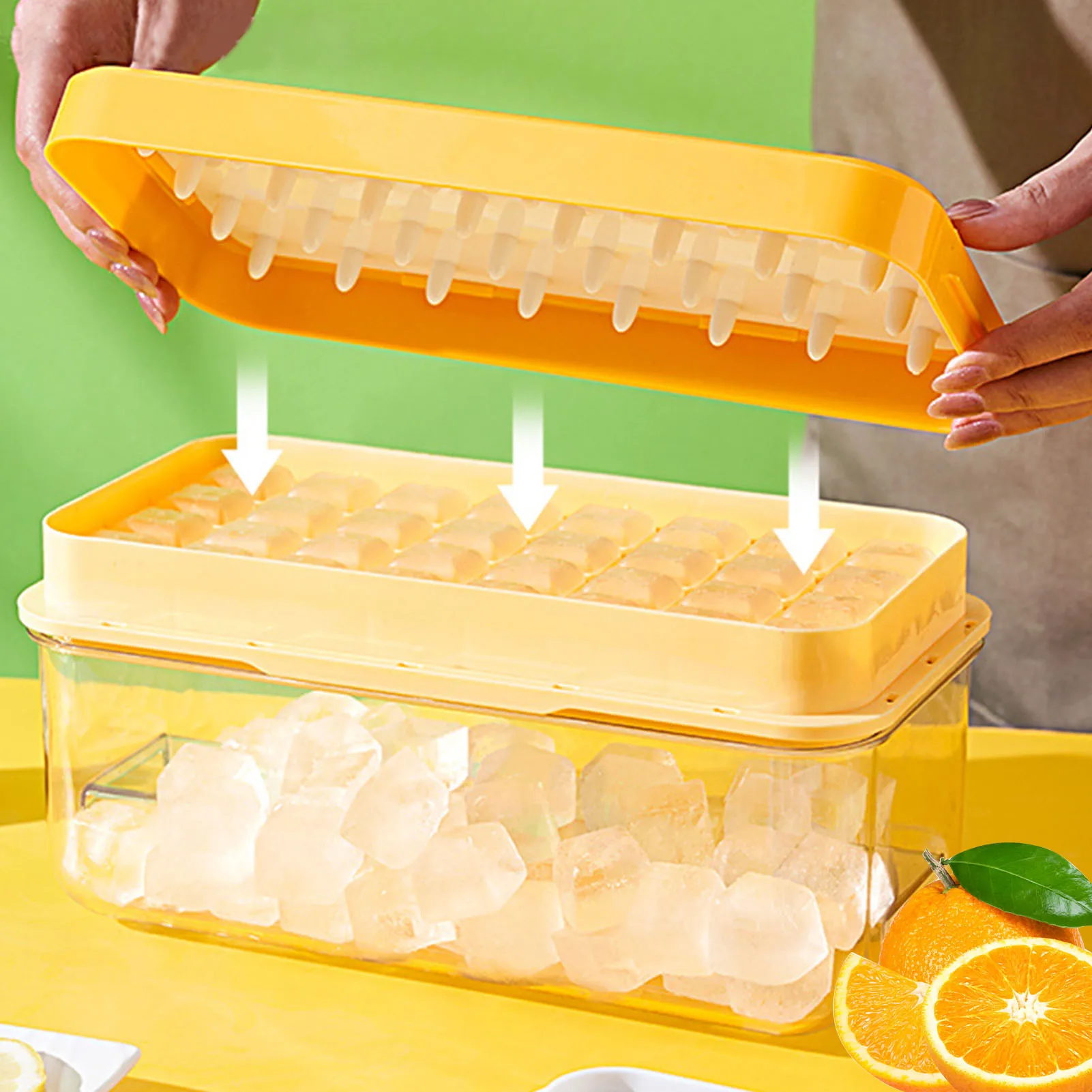 Bac à glaçons en Silicone avec couvercle, Double couche, forme de Cube en  plastique, plateau à glaçons avec cuillère et couvercle, 1 ensemble