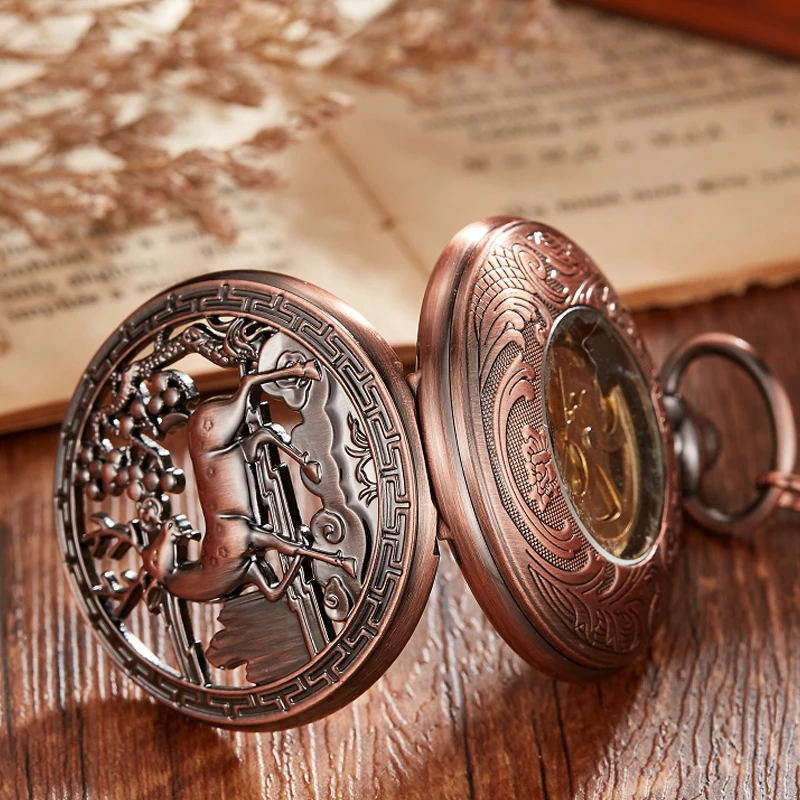 Rose Gold Deer Luminous Mechanical Pocket Watch Goat Hollow Fob Chain Box Package Men Women Watches for Christmas Gift
