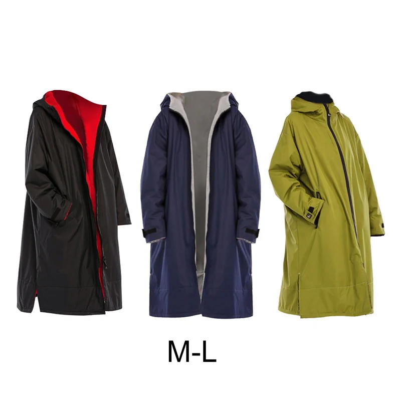 Unisex Waterproof Surf Changing Robe Outdoor Coat Winter Warm Jacket Hooded Cloak Beach Surfing Pool Lining Anorak Raincoat M/L surf changing robe