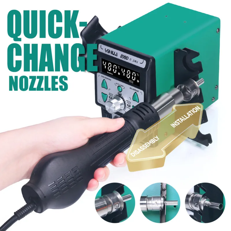 Hot Air Gun Welding Station YIHUA 899D-II 2 IN 1 Switchable Hot Wind Cool Quick Heating Up Rework Soldering Iron Station