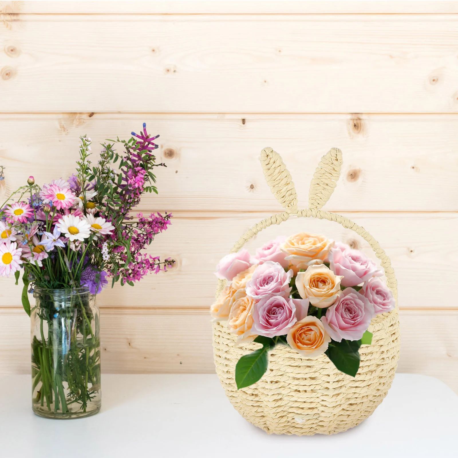 

Rabbit Ears Flower Basket Woven Hand Storage Home Organizing Candy Wedding Decorations for Ceremony