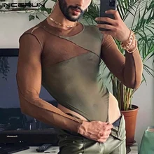 

INCERUN 2021 Comfortable Homewear Men's Fashion Onesies Breathable Mesh Male Stitching Hot Sale Stretch Triangle Bodysuits S-5XL