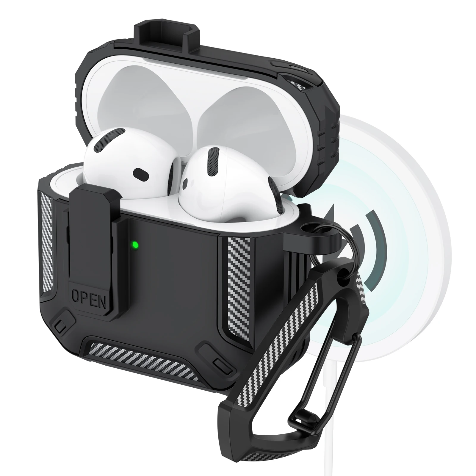 Enhanced Security Lock Case with Hook - 360° Protective Shell for Wireless Earbud Cases