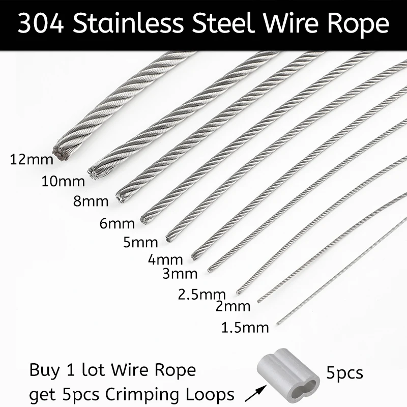 QBest 5m/10m 0.8-4mm Diameter 7X7 7X19 Structure 304 stainless steel wire rope thin cable softer fishing lifting cable