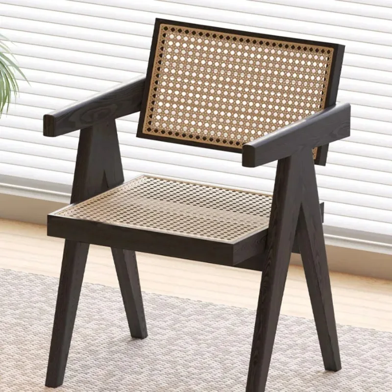 Rattan Camping Chair Food Wooden Vintage Armchair Furniture Home Garden Kitchen Dining & Bar Retro Elegant Brown Black Wood