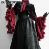 Japanese Lolita Gothic Sweet Girls Solid Color Long-sleeve Shirt Gorgeous Elegant Versatile Top and High Waist Long Skirt 1