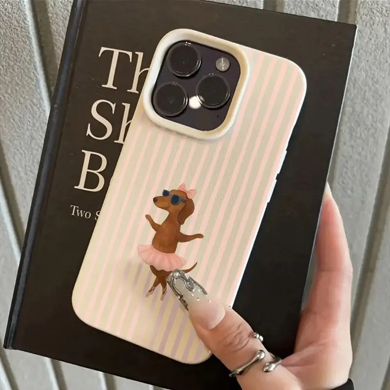 Pink Striped Dachshund Ballet Pattern Silicone Phone Case
