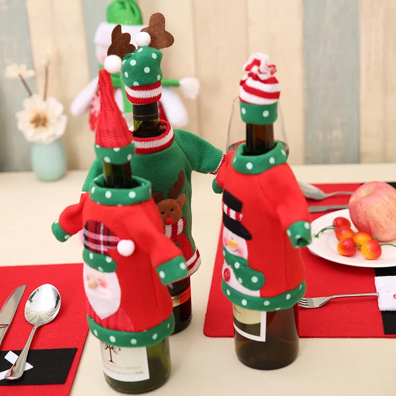 Christmas Wine Bottle Cover With Hat Set For Party Decor