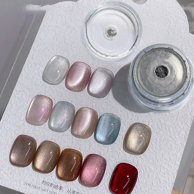 Cat Eye Gel Magnetic Powder Porcelain White Cat Eye Powder DIY Magnetic UV/LED Gel Silica Powder Mirror Crystal Glittering Nails 4