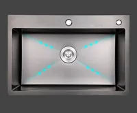 อ่างล้างจานสแตนเลส 304 สีดำ แบบหลุมเดียว พร้อมก๊อกน้ำแบบดึงออกได้ เคลือบนาโนป้องกันรอยขีดข่วน ทำความสะอาดง่าย สำหรับใช้ในครัวเรือนและเชิงพาณิชย์ 5