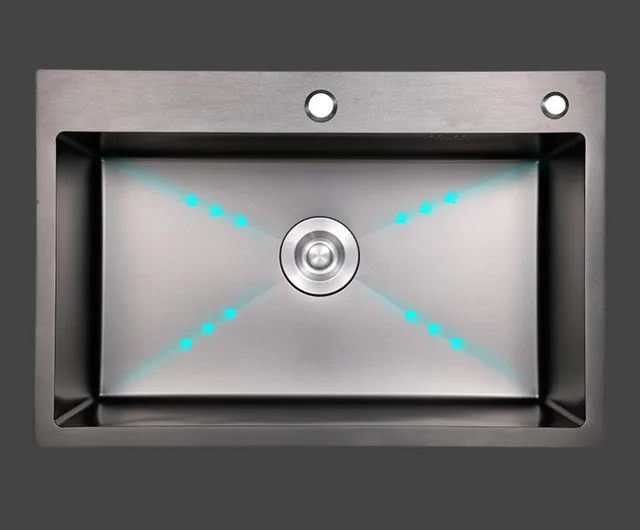 อ่างล้างจานสแตนเลส 304 สีดำ แบบหลุมเดียว พร้อมก๊อกน้ำแบบดึงออกได้ เคลือบนาโนป้องกันรอยขีดข่วน ทำความสะอาดง่าย สำหรับใช้ในครัวเรือนและเชิงพาณิชย์ 5