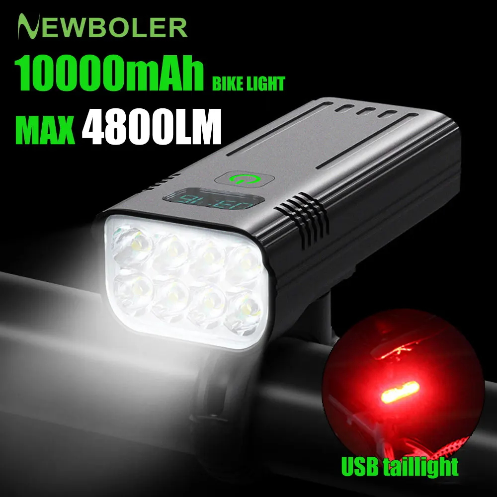 NEWBOLER 10000mAh Flashlight Bike Accessories Bicycle Light 4800Lumens