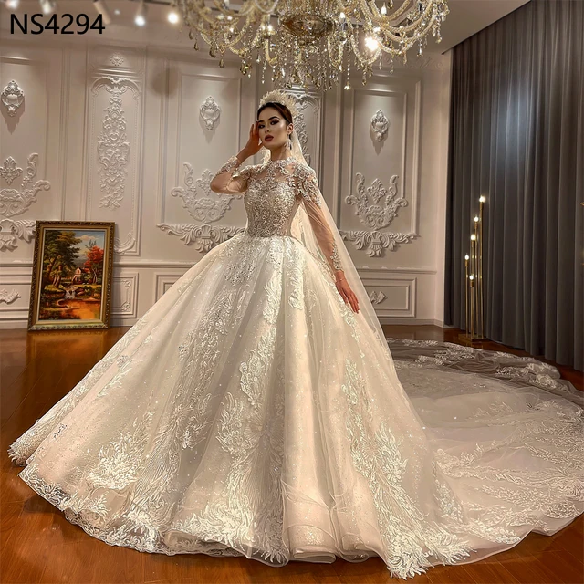 NS4294 Luxury Long Train Wedding Dress 1