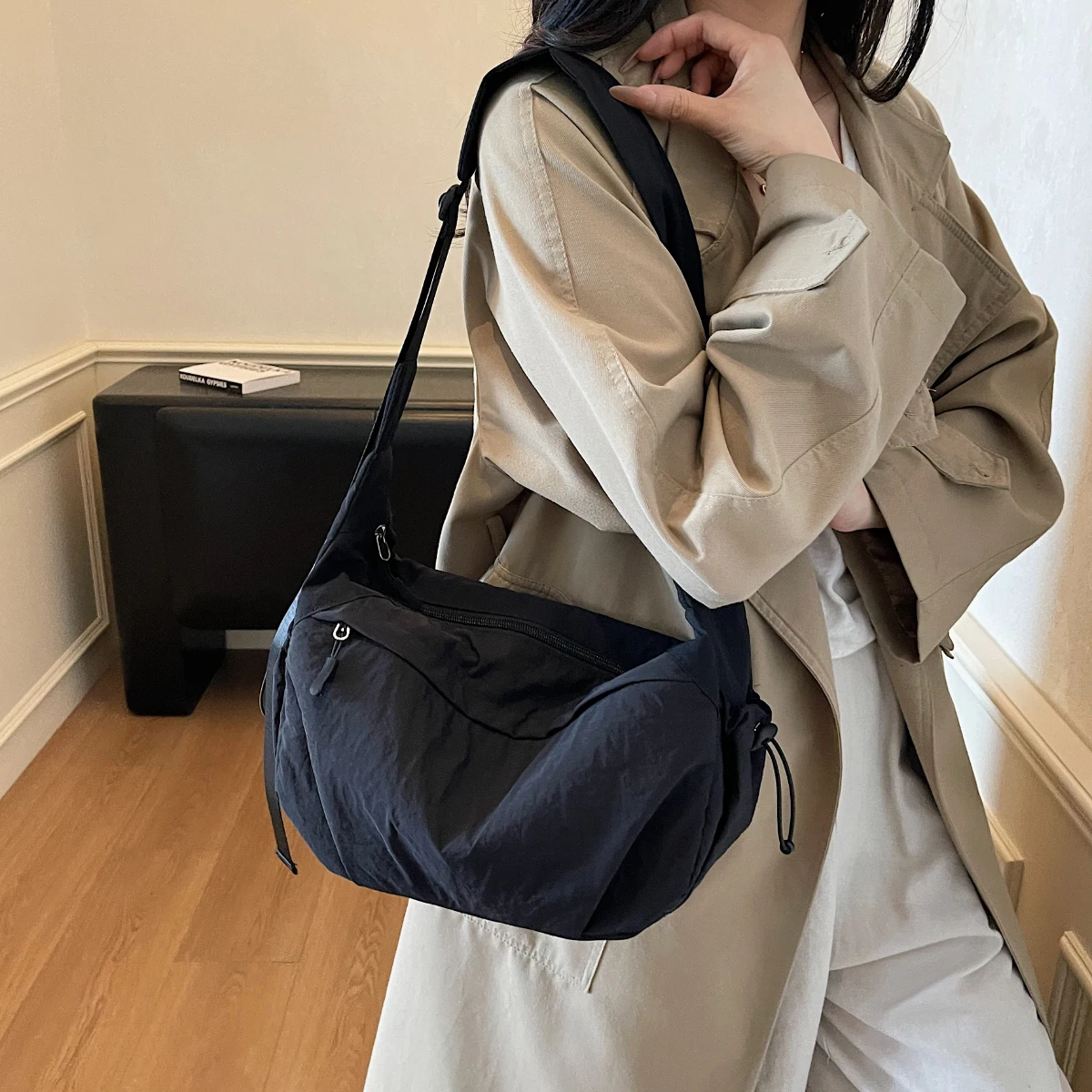 Japanese-Style Ultra-Light Waterproof Crossbody Bag Nylon Fabric Unisex Versatile Shoulder Bag Dumpling Bag Cycling Backpack Chest Bag Travel Hiking