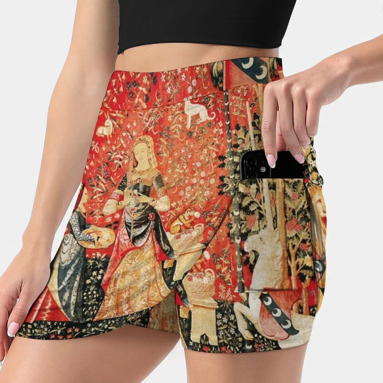 

Lady And Unicorn , Smell , Lion , Fantasy Flowers , Animals Women's skirt Mini Skirts A Line Skirt With Hide Pocket Fantasy