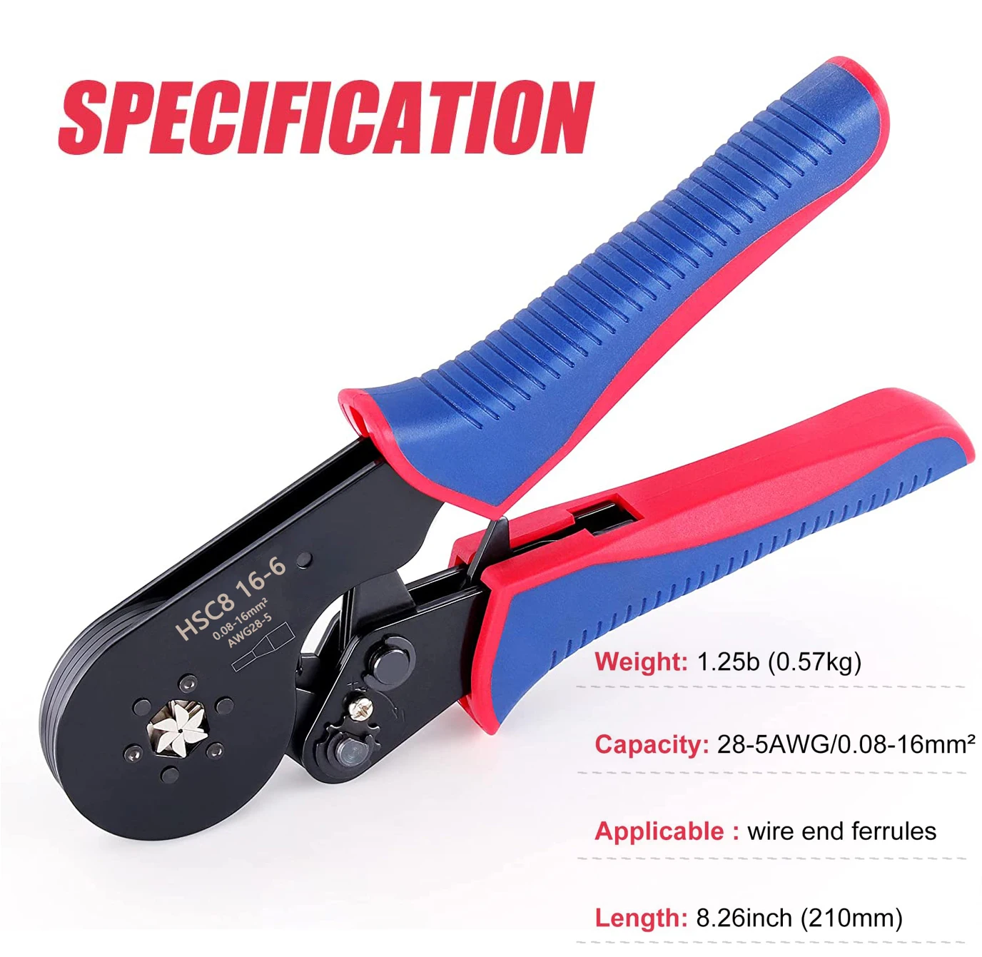 HSC8 16-6 0.08-16mm² 30-5AWG Tubular Terminal Crimping Tools Mini Pliers Crimping of Large Size Terminals Electrical Clamps Set 2